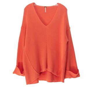 Free People La Brea Sweater Oversized Ribbed Coral  Pink 100% Cotton Pullover